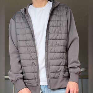 Men's Gray Hooded Puffer Hybrid Jacket Brand New